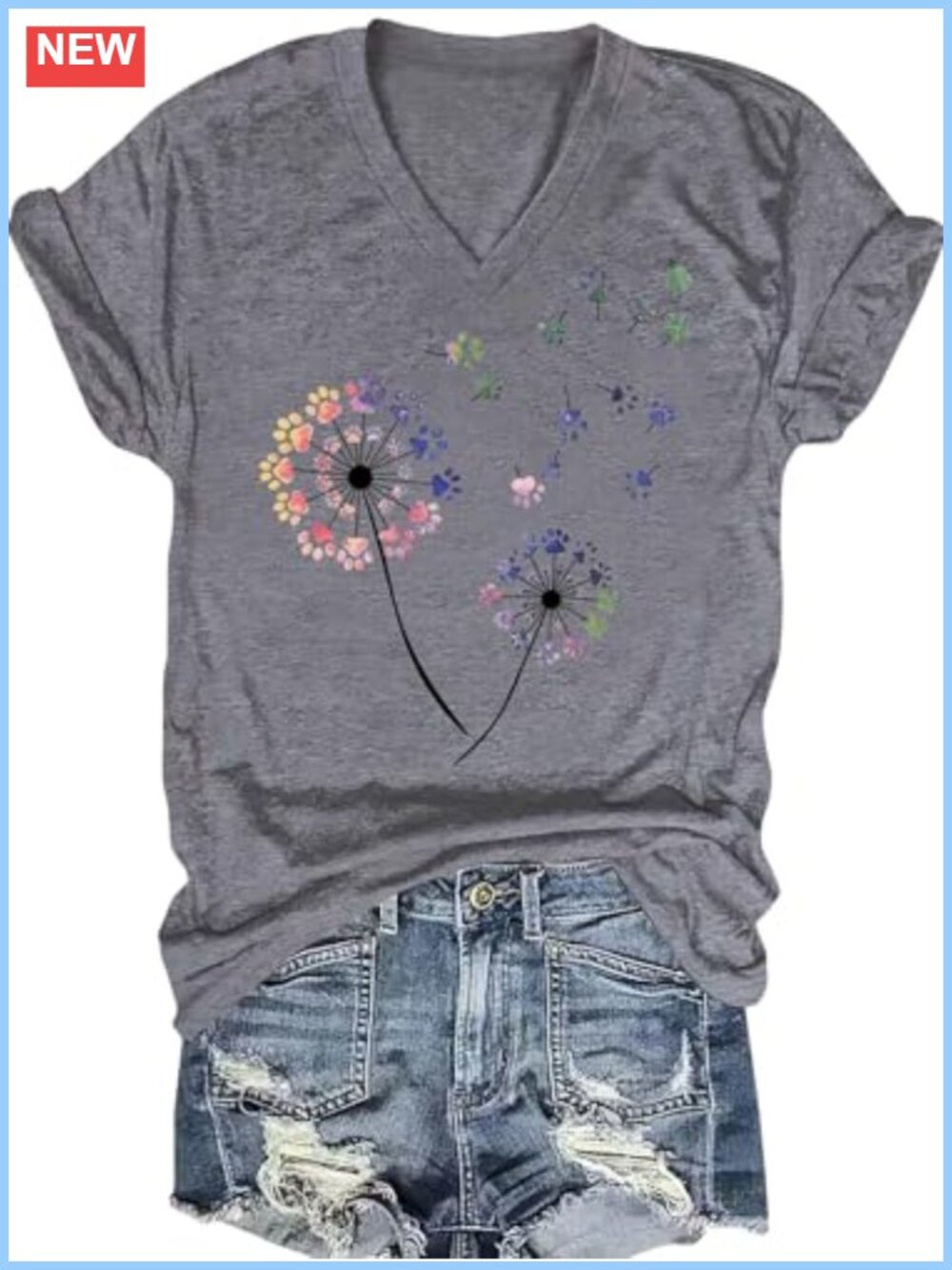 Womens Boho Floral Graphic V Neck Short Sleeve T Shirt Casual Tee